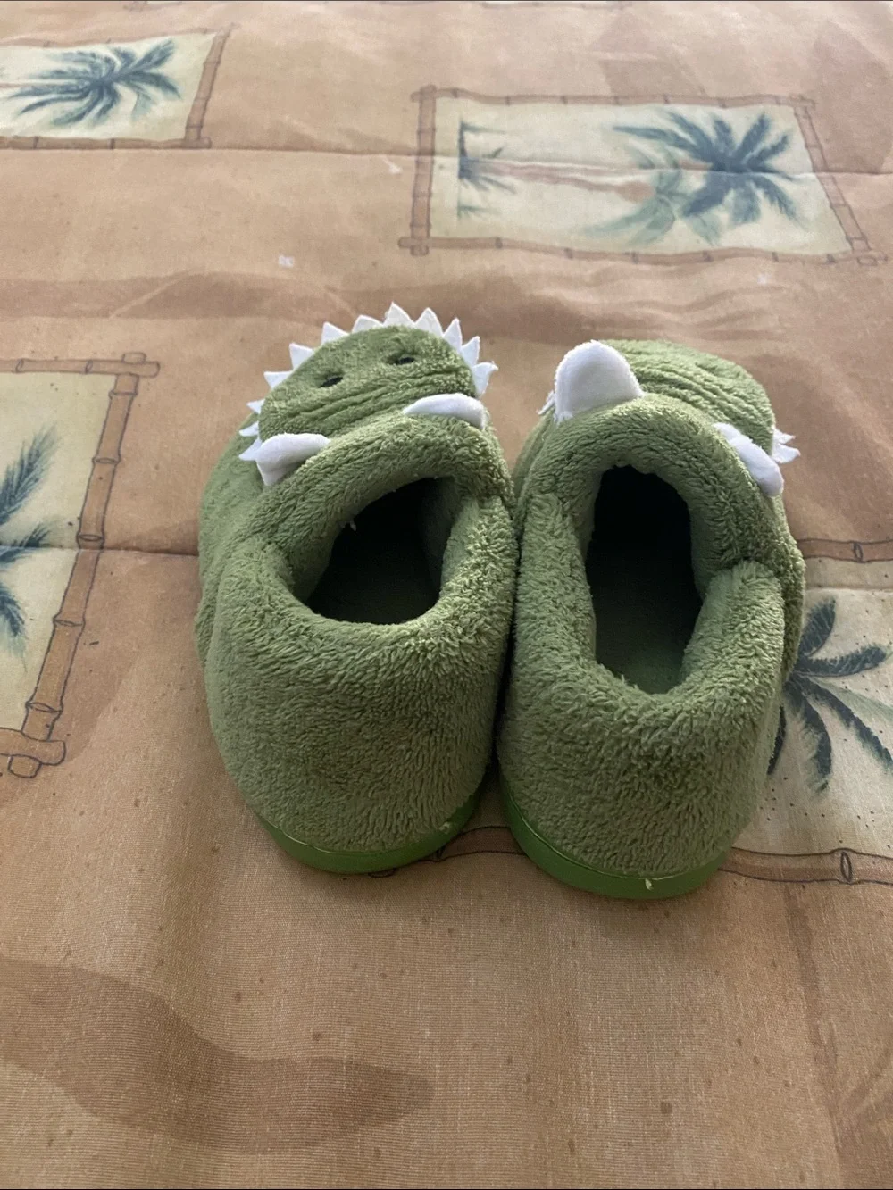 Source Unknown Olive Green dinosaur Plush Slip-On Slippers for Kids